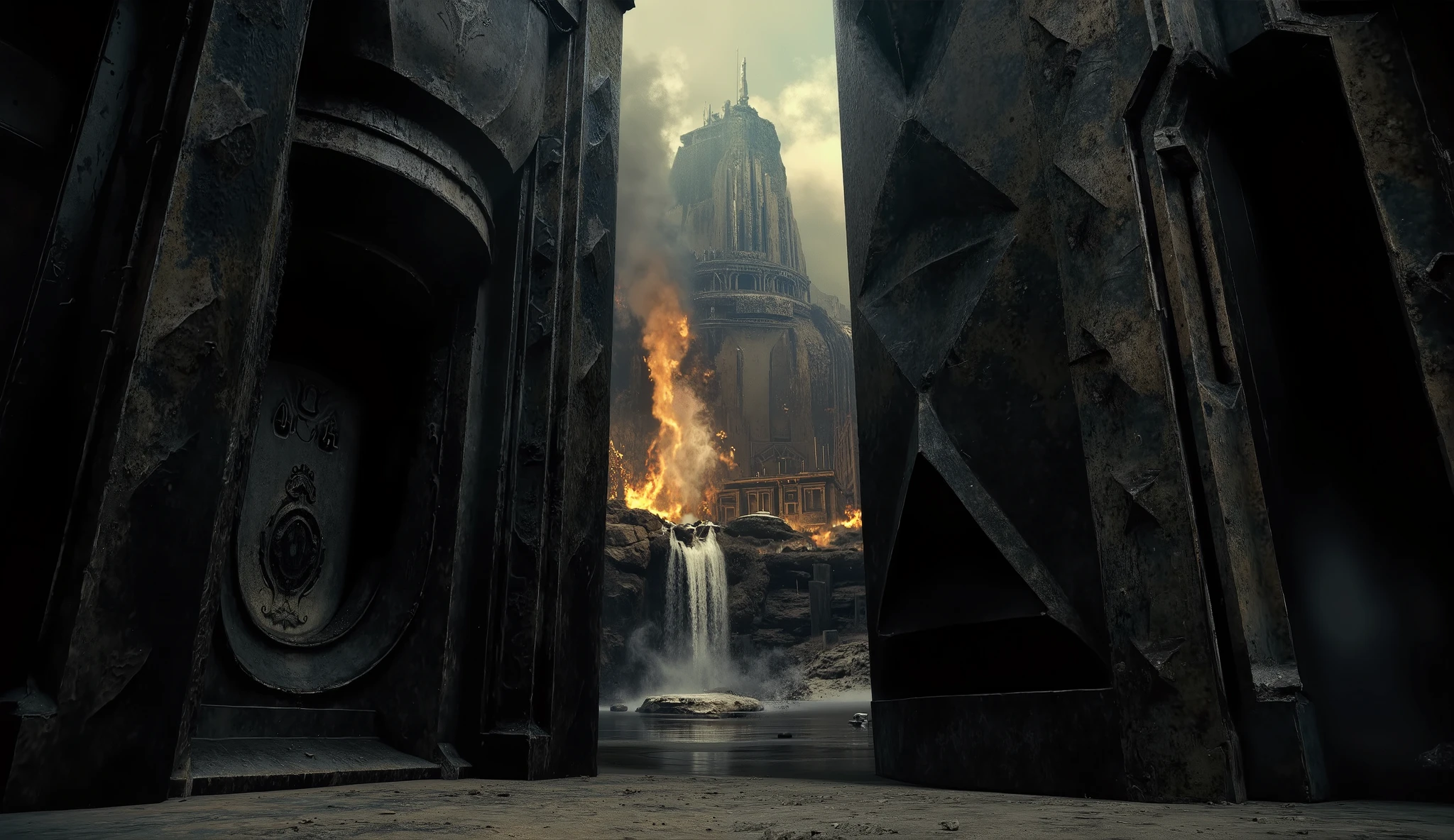 Ancient, imposing stone gate, large vertical structure, Complex Carvings, worn metal surface, tall geometric pattern, Mystery, Dark Environments, indoor environment, weak ambient light, shadows cast by buildings, eerie atmosphere, Center Focus, Symmetrical composition, Deep Depth of Field, immersive perspective, Heavy texture details, Sci-fi environment,Cinematic Quality.Dimensionally Transforming Architectural Design,A building made entirely of geometric shapes,unreal engine:1.4,ultra-high definition,is the best quality:1.4, fotor realist :1.4, masterpiece:1.8, Otherworldly, , Colonies of a New Planet, gloomy atmosphere, Wild atmosphere, Harsh environment, was amazing, was amazing的艺术品. (is the best quality,4K, 8,000,high res, masterpiece:1.2), ultra-detailed ,( realist ,fotor realist ,fotor realist :1.37),HDR,ultra-high definition,studio lighting, Ultra-thin paint, Clear Focus, Physically Based Rendering, an old Japanese house, Professional, Dream Cities, The capital of the empire, Super tall skyscrapers. A space tower for docking interstellar cruisers, Piercing the Sky, The river runs through the city, A waterfall in a city garden, Super-High Falls , Never sleep. , The miracle of its architecture is reflected in futuristic style,The city is full of life, Modern technology blends seamlessly with traditional Arabian luxury urban structures.. This is an was amazing piece of art, Use Pixai, brings a powerful artificial intelligence model to life, Show the limitless creativity and possibilities of our imagination. Experience the futuristic cityscape on Pixai,Immerse yourself in a spooky world of art, A bottomless crack filled with lava, Lava Falls , Fire and Smoke , A transport spaceship is anchored in the cosmodrome, Science Fiction,metallic texture,大Wide-angle composition。A sense of emptiness in the scene,Sacred, Grid light and shadow,a golden ring in the sky shines,on the body creates a sense of depth and perspective, Dark Tones,Film composition ,Wide-angle composition,Movie lighting ,Art by Piotr Jabłońsrk4RT,Billie Eilish