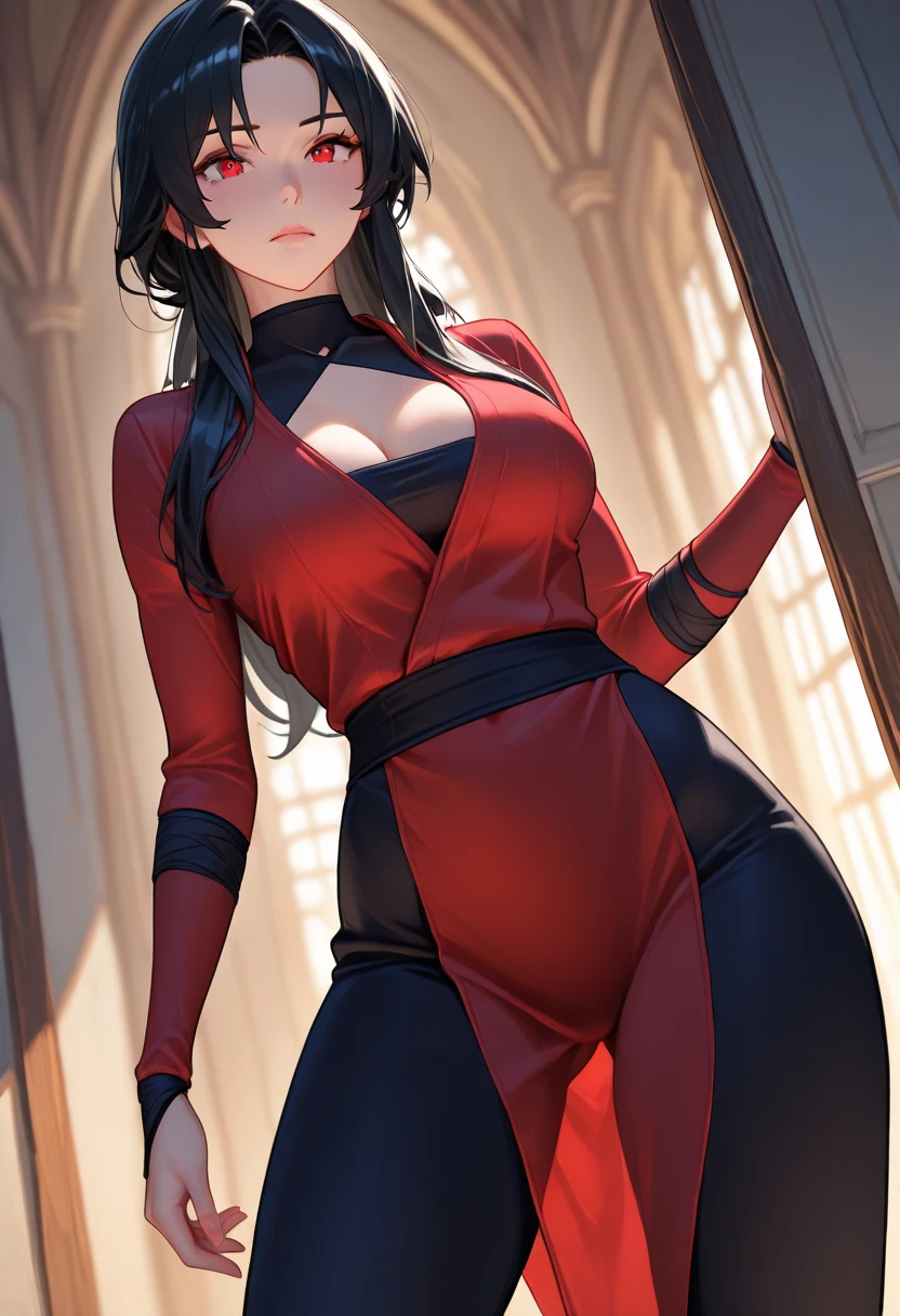 (masterpiece:1.3), (disorganized:1.3), (highest quality:1.3),(perfect anatomy:1.5),perfect finger,(detailed face), solo,1 middle age woman around 55 years old,Army officer,(Steam Punk), (Victorian era),Old Hong kong,(Kowloon area),horizontal angle,((looking at viewer:1.3)), (Super detailed:1.3),(best shadow:0.7),(small breasts),((one length hair:1.1)),(straight hair),fine eyes, beautiful eyes, 1 mature woman, ((saggy small breasts)),((muscular)),dark skin,alone, standing, crystal earrings,closed_mouth, arm_behind_return,light vermilion latex dress,full covered rubber dress,skirt,rest outdoors, intimidating pose,cowboy shot