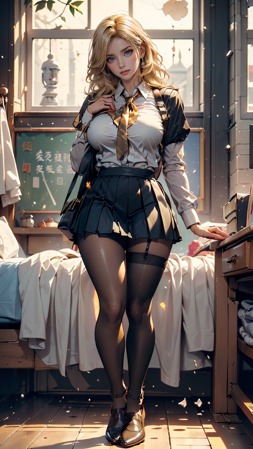 schoolgirls，Uniforms，，Hands behind your back，Bend over and raise your head，ssmile， 