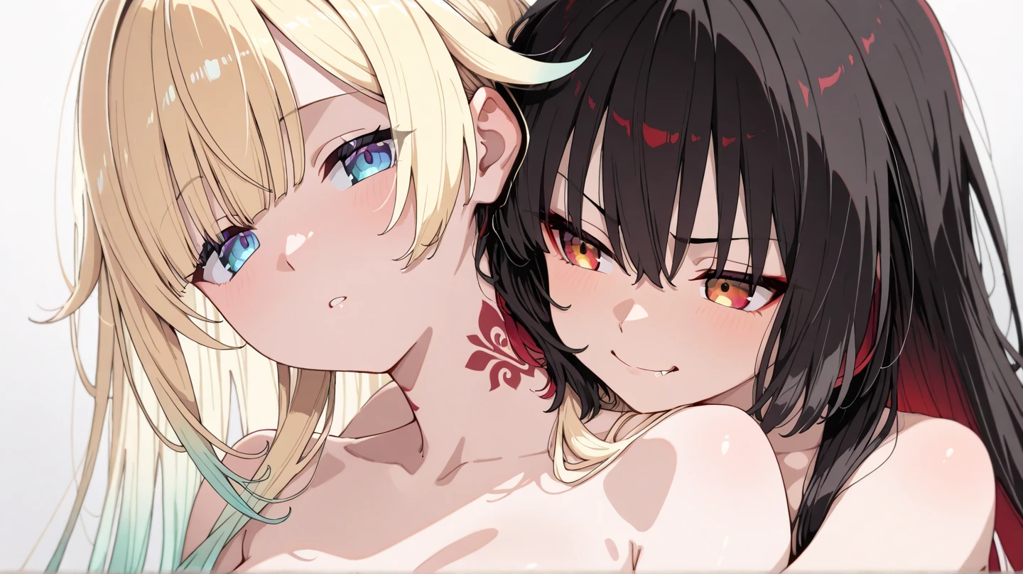 three women who are wives of 4 ye, looking at camera, seductive smiles, portrait, various hair, closed eyes, opened mouths moaning