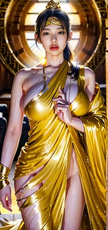 1girl in、top-quality、masterpiece、超A high resolution、(Photorealsitic:1.4)、Raw photo、(Face of 15 year old beautiful girl)、Straight long hair、dark brown hair、glowy skin、Dramatic、(Golden See-Through High Leg Competitive Swimwear)、(Golden transparent fluttering robe)、((Golden Very Small Tiara))、(Pray)(Standing whole body)、((delicate finger、Delicate hand))、(delicate paws)、(large full breasts、Clean raised bust)、(Rocket Tits)、(Muchimuchi Body)、((Golden garter stockings))、((Golden Ancient Greek Temple))(Golden wall decorated with gold)、(Blur the background)、(One boob is visible、large ?????? is visible、 to stand)、(Woman Praying)、(Pray with Your Hands Together)、Full body、standingn、Pray with Your Hands Together、delicated face、Delicate hand、delicate paws、delicate finger、??????? Body、goddes、A sexy、complete fingers、The number of fingers on the right hand is 5、The number of fingers on the left hand is 5、Golden wall decorated with gold、Golden Greek Temple Pillars、Golden little tiara、Golden Greek Pillars、Blur the background、cleavage of the breast、Navel exposure、Arm Out Exposure、Thigh exposure、Petite and busty slender and slim girl、Short stature、Beautiful Girl Goddess、Young Face、Golden Ancient Temple、goddes、Golden altar in the background、(Muchimuchi Body)、Golden little tiara、1girl in、Young Face、Short stature、Golden Wall、Golden Altar、13-year-old beautiful girl、Golden wall on background、a golden tiara、Rori、looking at the viewers、