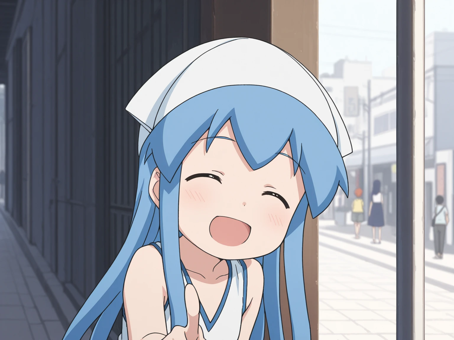((masterpiece, best quality)), high resolution,ultra detailed,8k,16k,detailed background, perfect lighting,detailed beautiful eyes, 1girl,solo,nsfw,embarrassed,blush,steam,sweat,in heat,(happy smile),look at viewer,face focus,(front view:1.2),upper body,seductive eyes,fisheye lens,be breathless,(show breast,naughty smile,show nipple),wavy mouth,nude
,(ika, blue hair, tentacle hair, blue eyes, long hair,white hat, bracelet, tentacles,,short stature,slender,child_body,skinny,pale skin,small breast),seaside house,summer
