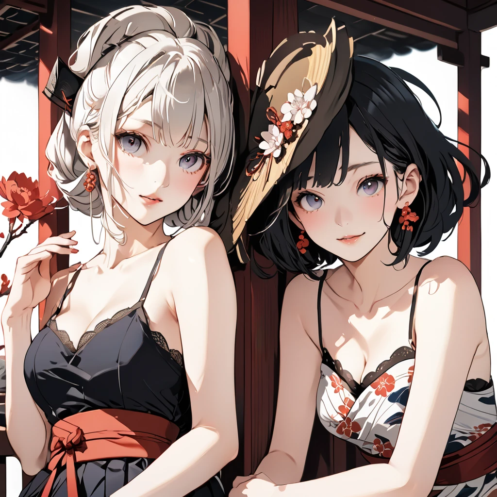 (((2 girls in)))、((hight resolution))、(open open mouth)、(Bust)、((top-quality))、((Ultra-fine CG))、((8K_Wallpaper))、dynamic ungle、floating、(beautidful eyes)、Very delicate and beautiful girl、The upper part of the body、ink and watercolor painting、(Chinese style)、burning、Detail light。from a_Low、(spider Lilly:1.33)、Aqua Eye、(Hair Flower):1.3)、bloom、Single、starrysky、hair adornments、耳Nipple Ring、jewely、Insanely hair、Bare shoulders、half eyes、bloom、(Men)、Leprechaun、(Hanfu:1.3)、(mideum breasts):1.2)、(eyeshadows、eye liner:1.15)、(eyeshadows、eye liner:1.15)、(eyeshadows、eye liner:1.15)、(eyes visible through hair:1.2)