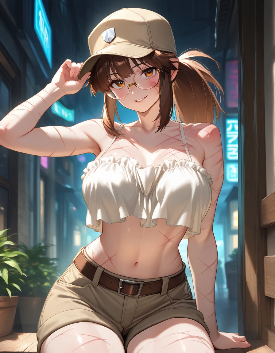 VHS cover for a porn starring tracer. hoop-earings. open mouth. tongue. tongue out. drooling. looking at viewer. sexy pose. naked. nude. slut. small_boobs. nipples. pussy, freckles. pornstar nsfw