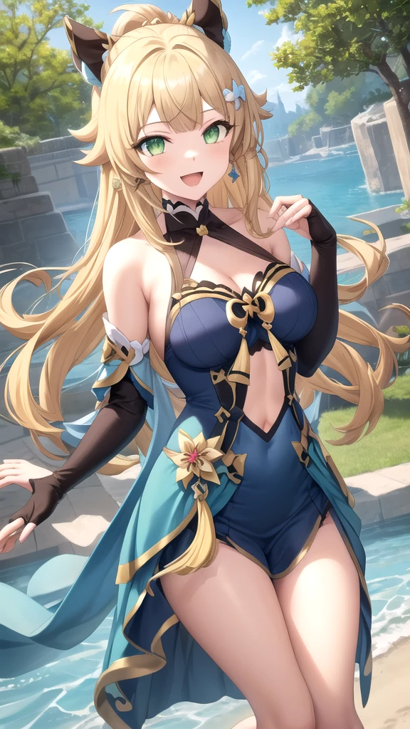 teens girl,Enchanted,having fun,Being in love,Princess dress,swim wears,exquisite costumes,courtyard,solo person,blond hairbl,
