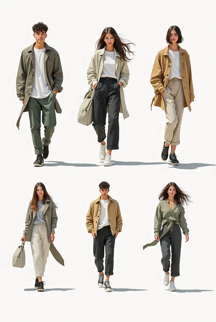 Create a composition of fashionable illustrations of six outfits in ...