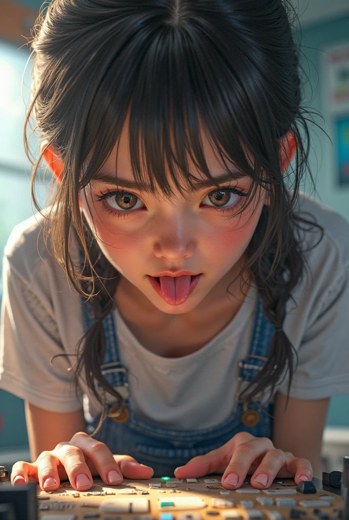 ( Screaming),Reaching the climax:1.3,One girl closing her eyes, short-cut、masutepiece、Bottoms are randomly generated、( Snake illustration printed shirt )、Dark hair、GI Cut、Background bokeh:1.5