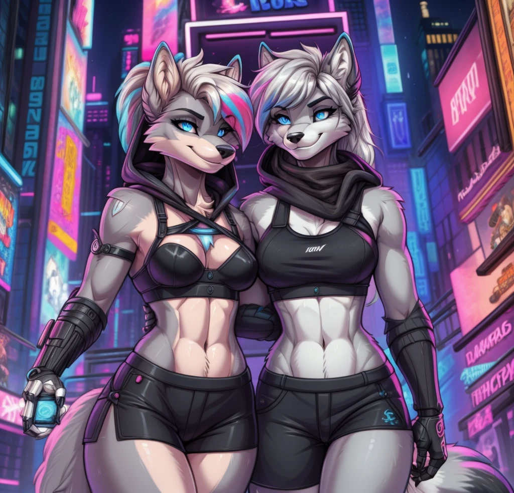 ((mejor calidad)), ((Obra maestra)), (detallado), cara perfecta anime furry full cyberpunk neon underwear furry warrior goddess, beautiful art, musculated, wallpaper, beautiful furry girl, perfect face, perfect body, high resolution, masterpiece, highest quality, add two clones, sexy, perfect eyes