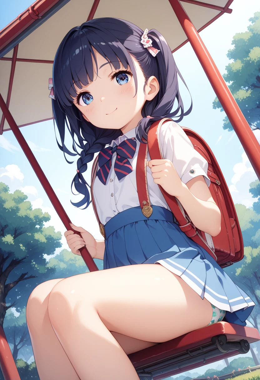 1girl, cute,(medium quality), uhd panties with cute print:1.8, on swing