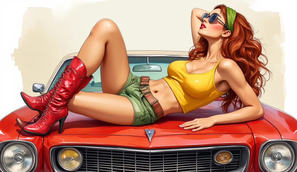 One necked hot girl, smoking cigarettes,bra color black , red panties ,with bike,simple 2d vector illustration, cartoon style