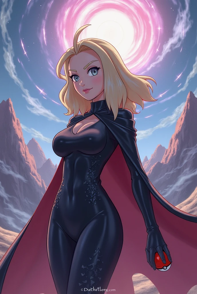 Gwen Stacy in ravens outfit, purple outfit, hooded, blonde hair, ravens outfit, RavenTT, black outfit, thighs showing, black cape, purple hood, purple highlights