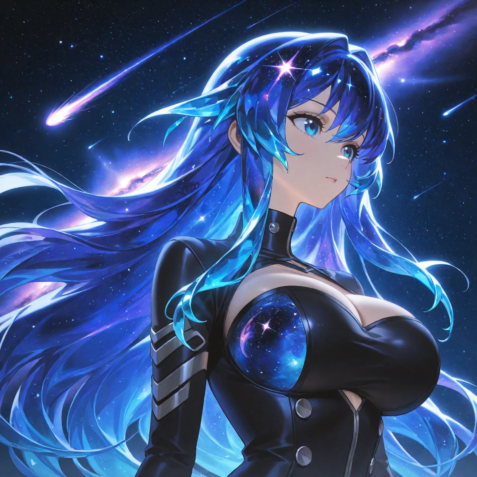最high quality、best image quality、masterpiece、teenage girl((18-year-old、 By becoming、vest bust、medium bust,wide open breast tea、black eye, light blue hair、Red mesh、long hair、thin,highest valley、white vintage suit(2:3)、Glowing red wings,leaning forward)),high quality、beautiful art、background((outer space))debris flies、Depth of written boundary、movie、visual art、perfect art、8K,genuine