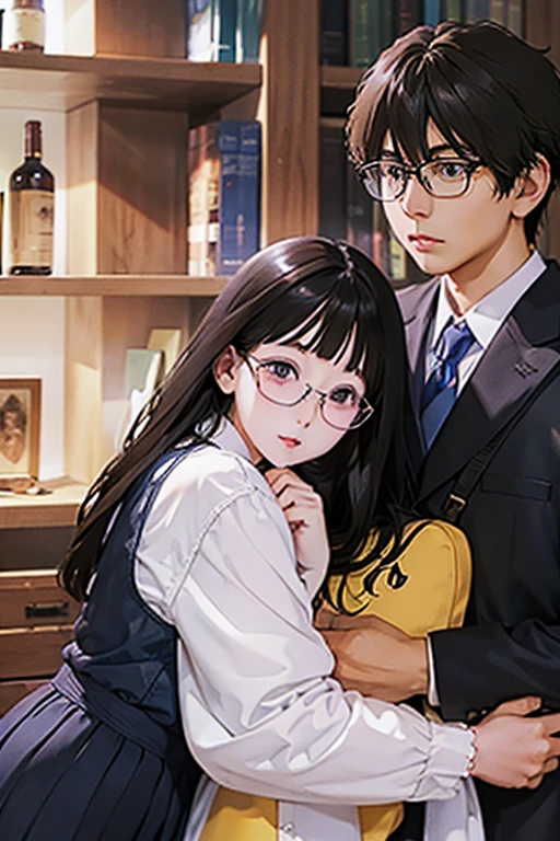 Highest quality、masterpiece、High sensitivity、High resolution、Detailed Description、Slender women、Glasses、Boys、Holding a girl、lift、