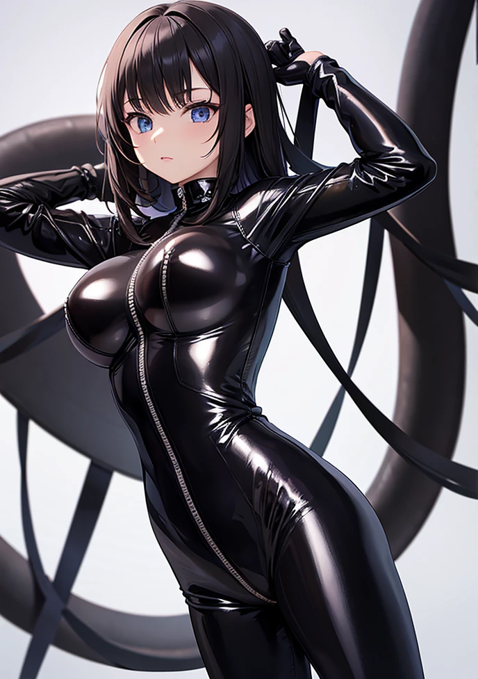 High resolution, woman , good lighting, despicable, , (No nudity), (((leather shorts))), ((tight leather top)), (((leather thigh high boots))), (garter belt), abdomen only, (wet shorts), , cute face, I'm embarrassed and blush, humiliating, ((spread your legs)), ((wet with sweat))((octopus and tentacles))