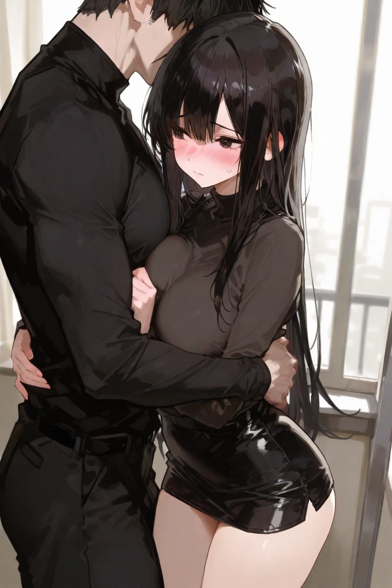 One girl, boy, From the side, Look to the side, Slender beautiful girl、 Macho faceless giant、masterpiece, Highest quality, Very detailed、man holding girl&#39;s shoulders