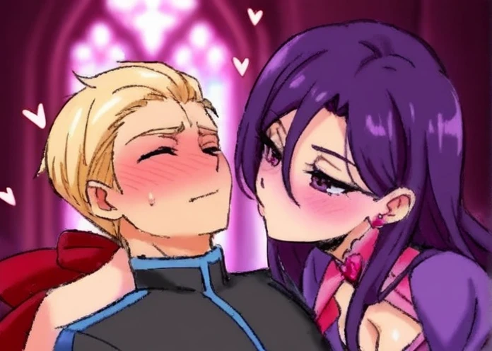 two lesbians share a kiss, tits