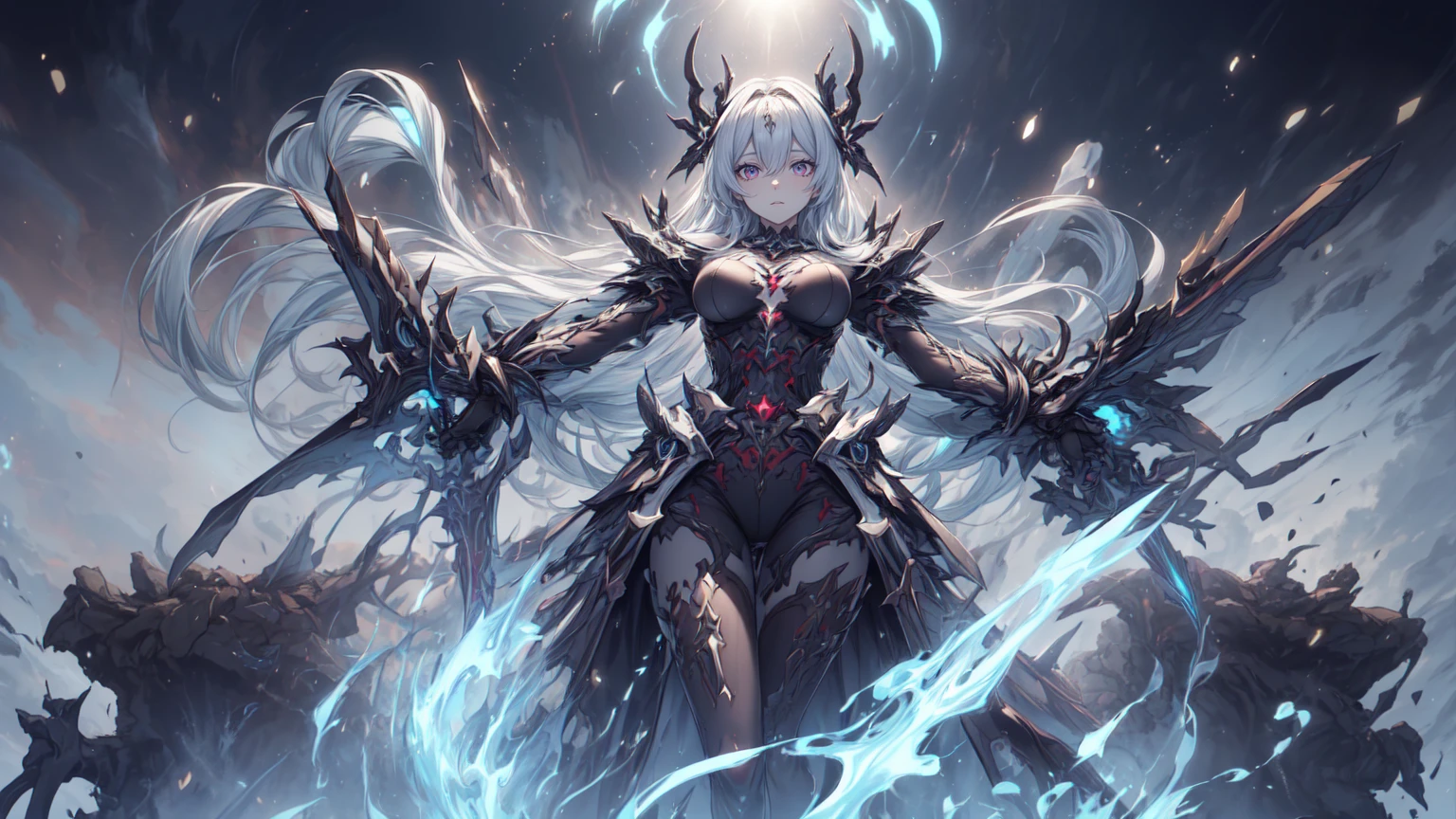 (((small and young girl))),((Dragoness of Souls with long silver hair that is loose and straight, one of her hair reaches her face)),(((Colorful skin,Light blue skin color))),(blue eyes like emeralds), pointed elf ears, ((with a Dark blue horn)),((Huge tail with dark blue scales, tail with light blue emeralds)),(sexy body),(Rounded medium breasts and big butt),((skin-tight dress that shows her body like navel and back)),((high quality)),((high resolution)), ((detailed)), ((vibrant colors)) , ((correct proportions)), ((perfect anatomy)), ((detailed eyes)), ((realistic eyes)),((detailed background)), ((realistic environment)), ((no deformations))