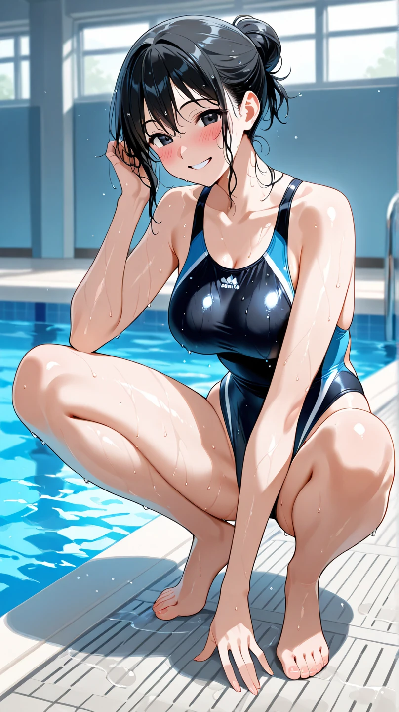 Blonde, (short hair:1.2)、((Illustration of a person))、Big Breasts、
View your viewers,, (Highest quality:1.3),blue eye star piece、Highest quality)、Highest quality, Ultra-high resolution, (((masterpiece))), alone, Sweat、Big eyes、Big Breasts、One Girl, Front view、Embarrassed face、Bronze colored hair、((short hair))、One Girl, alone, blush, Big Breasts,
Bare arms, Wet, Pool, 青いSchool Swimsuit, Thighs, Place your arms at your sides, Bare arms, Cowboy Shot, Are standing, School Swimsuit,bite、High Leg、Mansuji