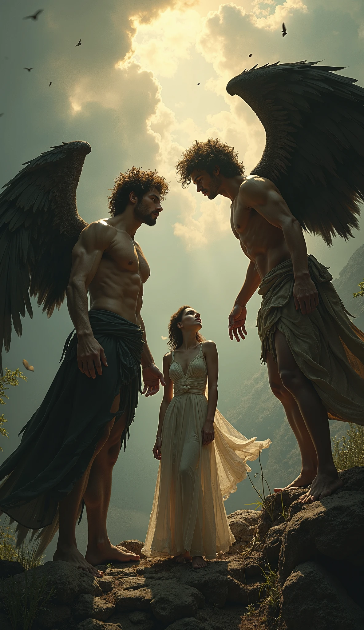 Jesus Christ without clothes and surrounded by angels