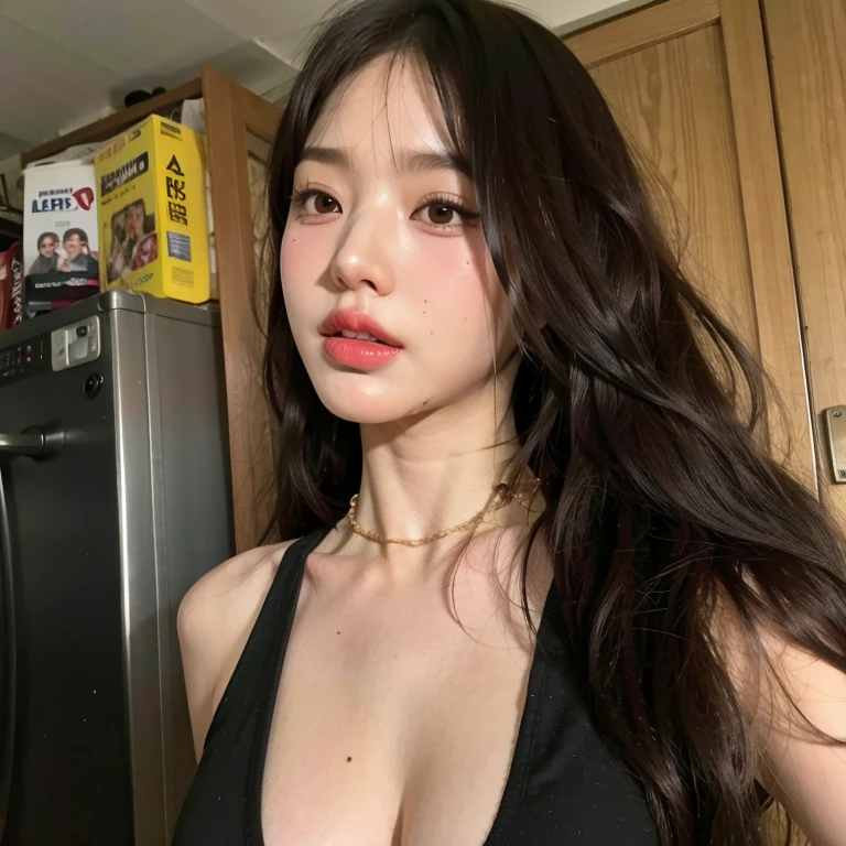 A woman wearing a black top is taking a photo.., gorgeous young Korean woman, beautiful south Korean woman, beautiful young Korean woman, Korean woman, Black Rose Jenny, Heonhwa Choi, Korean woman, common ratio, beautiful asian girl, asian girl, young asian woman, young cute pale asian face, Jinyoung Shin, Jaeyeon Nam