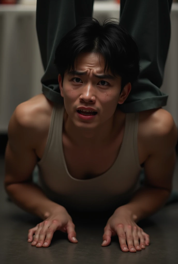 (Photorealistic:1.2、Highest quality、8k)、Looks like Sota Fukushi、Similar to Kentaro Sakaguchi、(Beautiful 1 boy、Man with beautiful face、Face enduring severe pain、Crying with a big mouth open )、He cries out loudly, clutching his crotch with both hands.、Sexual charm、Rape、sexual torture、Sexually attractive、Crushing a man's crotch、Big penis、Grabbing the man's crotch hard、Grab the crotch、Erotic photos、Scream in pain、Sexy posture、A boy is hanging from the ceiling with his arms tied with a rough rope、Sweat、、A brutal lynching、Brutal Lynching、Severe pain、The man is a black-haired Japanese man.、A beautiful face like a woman、Handsome、Erotic Pose、The rope is digging into her crotch、Full nudity、I&#39;m not wearing anything、The rope is tightening around the testicles、Actor、Naked、muscle、(Sweat:1.2)、Fine skin、(Film lighting)、Bright light、The lighting is bright、dojo、、Stripped naked、、double eyelid、(Fascinating crotch)、((excited))、Six Pack Abs、Phimosis、