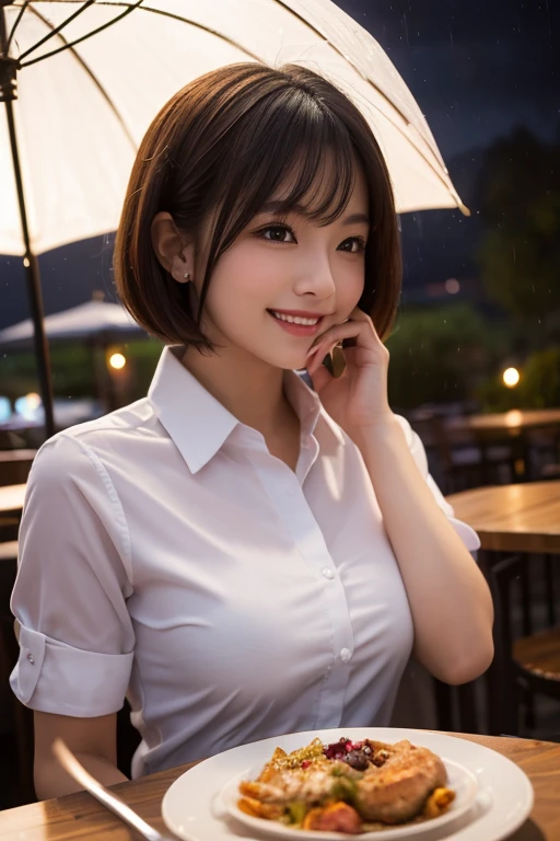
(best quality, masterpiece:1.2), (realistic, photo-realistic:1.37), ultra-detailed, 1 girl, cute, solo, beautiful detailed sky, detailed cafe, night, sitting, dating, (nose blush), (smile:1.15), (closed mouth) small breasts, beautiful detailed eyes, (collared shirt:1.1), night, wet, business attire, rain, white lace, (short hair:1.2), floating hair NovaFrogStyle, topless,
