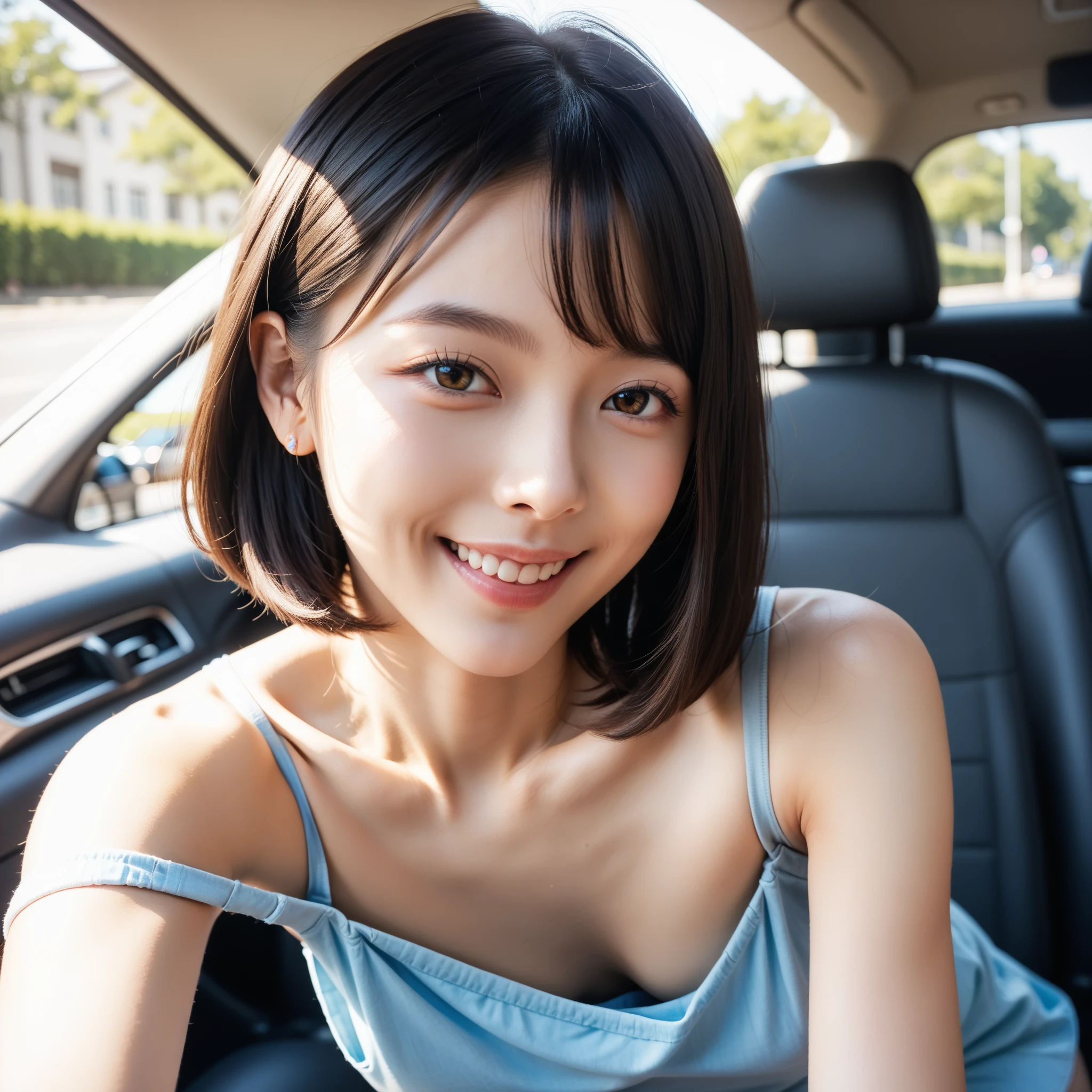 (RAW Photos), (Photorealistic), (masterpiece), (Highest quality), High resolution, 8k resolution, (Exquisite detail), (Volumetric Light),  woman, Age 35, short hair, Straight hair, Brown haired, Very thin, Very white and clear skin,Highly detailed eyes, Source Sequence, Very thin eyebrows, eyelash,The ultimate beauty,Cute like an idol, smile,  (上品で透明感のあるWhite blouse), Random body orientation,Medium chest,Beautiful Japanese office lady, White blouse，Ultra-mini pleated skirt, Lace pantyhose, Random Color, Cute Face, Real Light, Correct Anatomy, Riding a bike 1.4、City bike,  Very low saddle, Sit on the saddle、Grip the steering wheel with both hands,Look straight ahead,womanは視聴者を見ていない, Pedaling, From below1.4、(((Low angle 1.4))), In the city, There is a strong headwind, Skirt flipped up, (((Her panties are visible))), Beautiful long legs, (((かなりFrom below1.4))), Thin thighs, Viewers looking up,From below,From below,(((low angle full body shot, from below angle, focus saddle, zoom from ground height,dog eye height))), not forward leaning posture, Not a car, From the back, 視聴者はFrom below見上げる