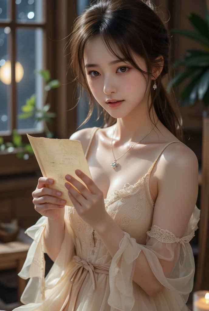 (((best quality))),(((ultra detailed))),(((masterpiece))),illustration,((1 beautiful girl, college student,solo)),((slim,thin,small breasts,flat chest)),(short ponytail:1.2),(strapless bra:1.2), studying, books, dormitory, summer afternoon, sky, gloomy shadow, bed, wooden desk, bookshelf, soft warm light, lamp, gentle glow, almond-shaped eyes, textbooks, daydreaming, beach, cities, vacation, smile, pen, highlighting, notebook, dates,cushion, portable fan, soothing breeze, summer heat, herbal tea, thirst, potted plants, greenery, vibrant leaves, cozy atmosphere, determined expression, excel exams, summer break, intelligence, determination, achieve goals,((from front,close-up of face))
