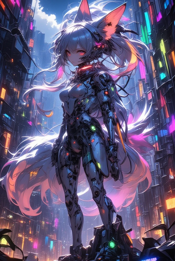 (((masterpiece))), (((best quality))), ((ultra-detailed)), (highly detailed CG illustration), ((an extremely delicate and beautiful)),cinematic light,((1Police officer girl)),solo, full body, dark mechanical body, (machine made joints:1.2),((machanical limbs)),(blood vessels connected to tubes),(mechanical vertebra attaching to back),((mechanical cervial attaching to neck)),expressionless,(wires and cables attaching to neck:1.2),(wires and cables on head:1.2), Deep red eyes, Darkfantasy,science fiction,extreme detailed,colorful,highest detailed, loongs,fengs,dark background --auto --s2