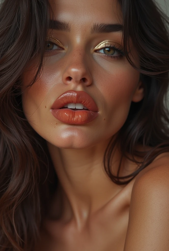 lucy pinder, face portrait, beautiful face, mouth wide open, chubby woman, ((Gold lipstick)), Barbie, eyes closed