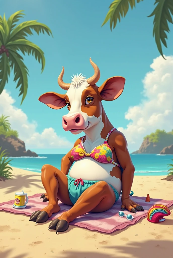 Cow in bikini on the beach