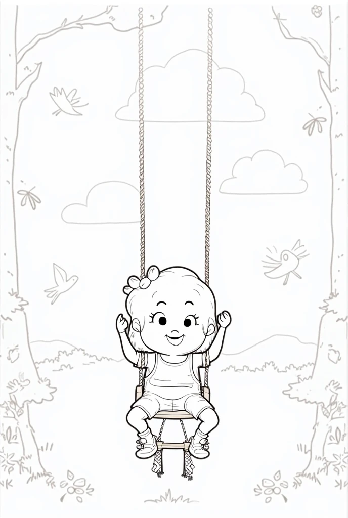 Create a tattoo that is in black and white where you see a CHILD swinging on a simpler but detailed canvas as a black ink type child.