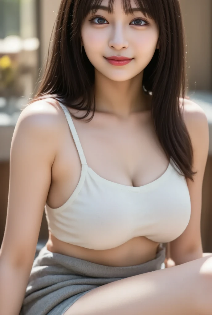 Beautiful 18 Years Old Large Breast , Red Lipstick, Lips Red Glossy, sensual Lipstick, Cleavage , White Crop Sleeveless Turtleneck , Mini Skirt , Indonesian Influencer , Dynamic Pose , Middle Desert Background , ((Body to Ratio 90%)) , Layered Hair