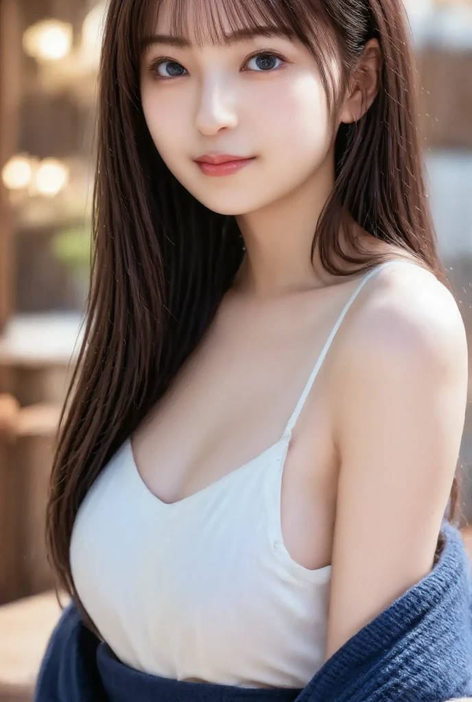 (Raw photo, Best Quality), (Realistic, Photorealsitic:1.3), masutepiece, Extremely delicate and beautiful, Soft light, (Brown hair, Shoulder-length straight hair swaying in the wind), Beautiful detailed girl, (Detailed fingers), extremely detailed eye and face, beautiful detailed nose, Beautiful detailed eyes, 1 girl, Japanese, Neat and clean beauty, Cute, young, dress shirts, Pants, (Half body:1.3), (medium breasts), Realistic face, Realistic body,