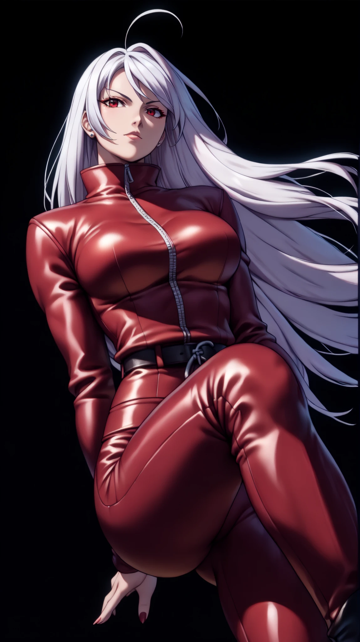 score_9, score_8_up, score_7_up, score_6_up, h1m3n0, 1girl, , mature female,  Mei Mei , ((white braided hair, hair over one eye)), red lips, latex bdsm white nurse uniform, seductive smile, highly detailed bedroom, lying in bed in seductive pose