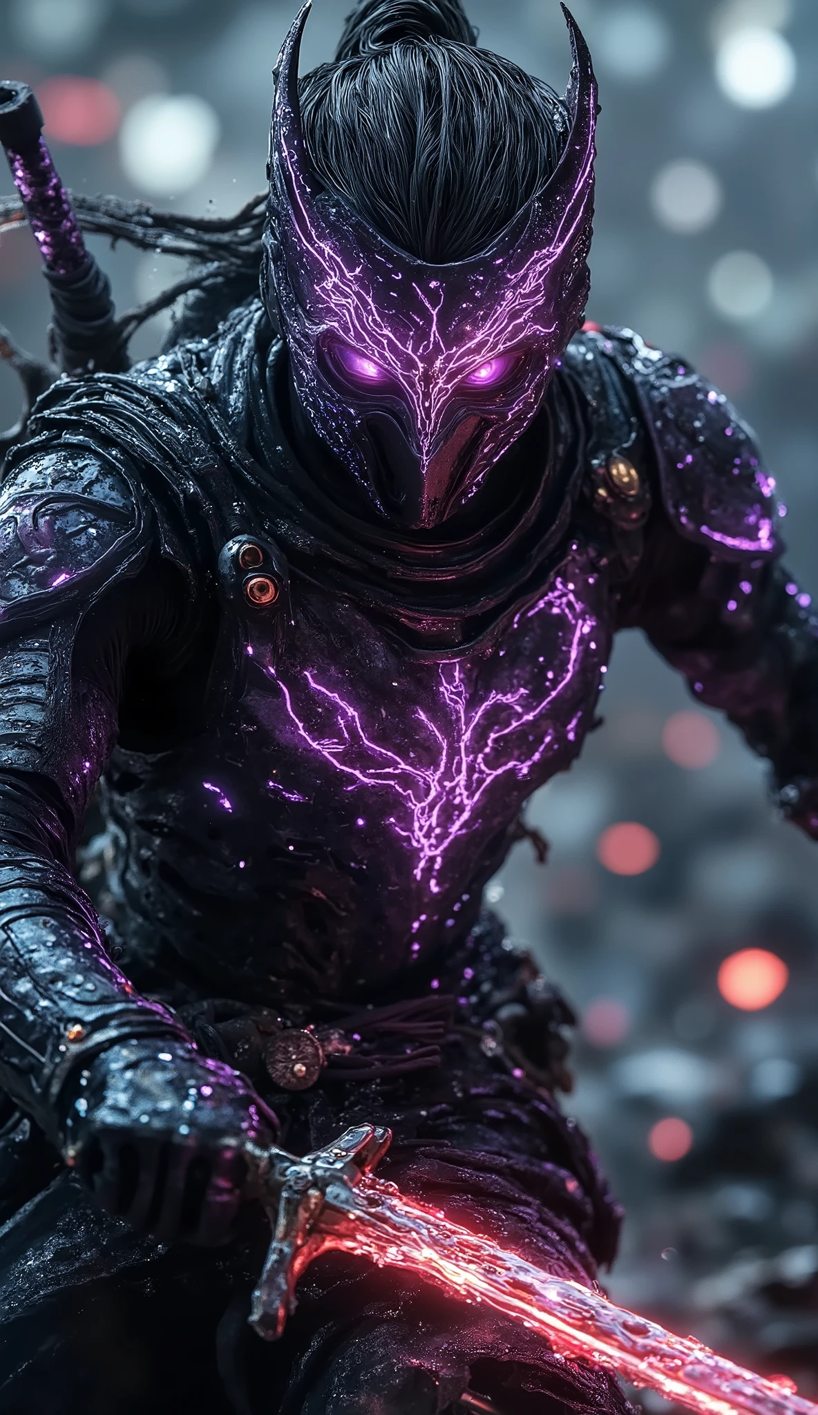 Japan – Oni-Blade Spartans**  
*"Japanese Shinobi-Spartans in oni-masked carbon-fiber armor with violet neon kanji tattoos, silently moving through a neon-lit battlefield of broken mechs. 8K ultra-detailed, cherry-red energy katanas humming, rain reflecting cybernetic eyes."*  
