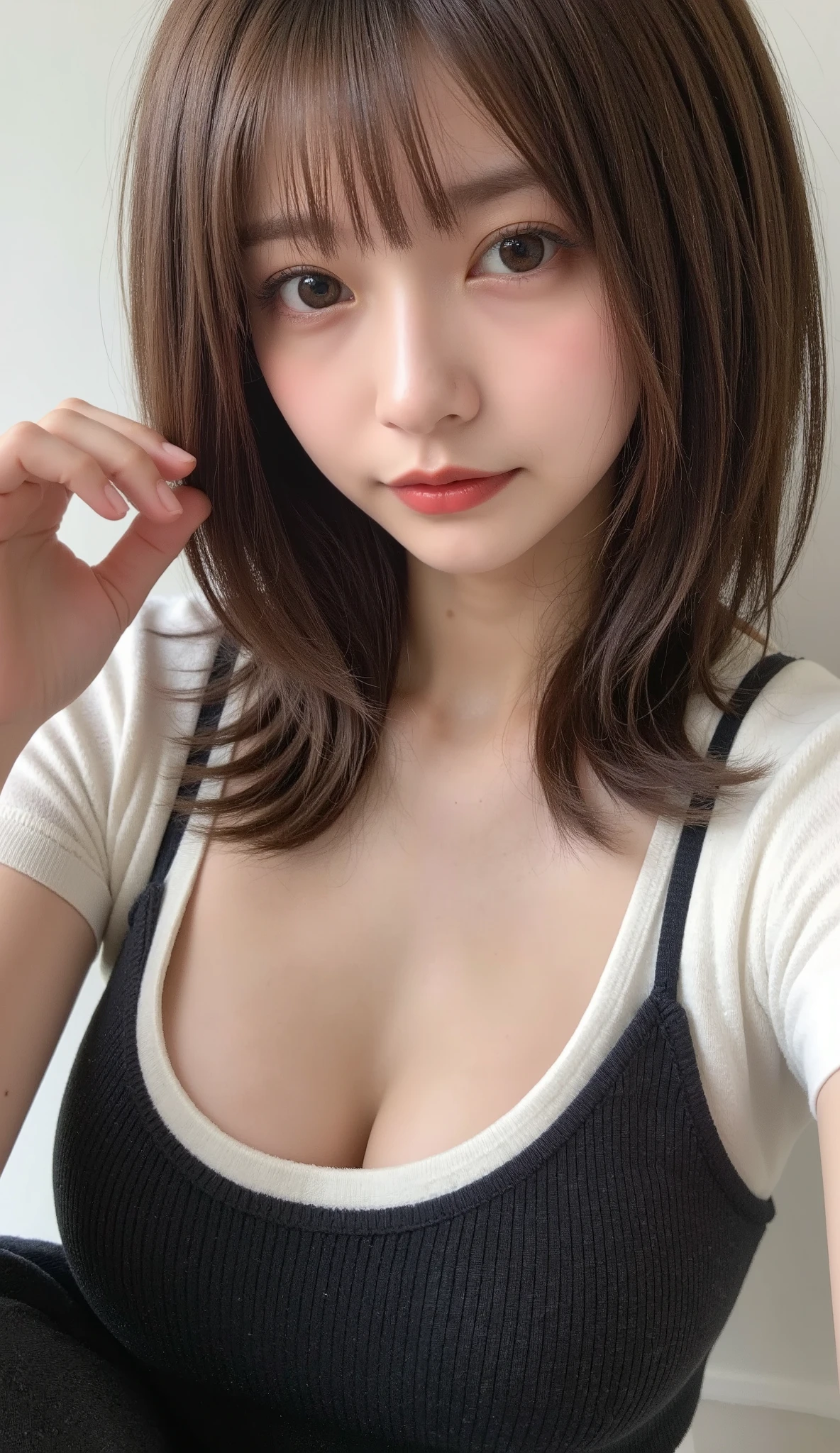 highest quality, realistic, 8K, High resolution, 1 girl, woman, (skin dents), (portrait:0.6), nice, ((white background, big 、random hairstyle、looking at the viewer, (1 girl eyes looking at the viewer:1.6), realistic, (Bokeh), (lazy smile, closed mouth:1.3), nice, face to face with the children_V1:1, topless,naked,M-shaped spread legs,open the thighs,Kupaa,Titty fuck,blowjob