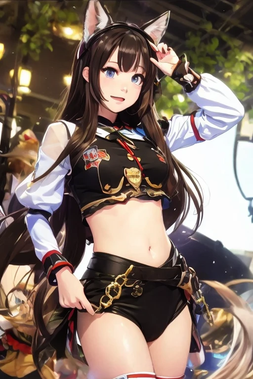 Highest quality,8K,High definition,Face like an actress,Dark brown hair,Cute as a little sister,navel,mini skirt.garter belt,White costume