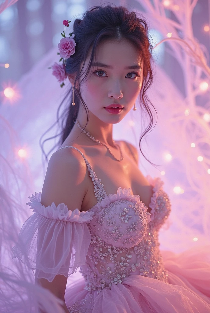yui princess
1girl(Quality Improvement:1.4),1 Girl, Full breasts,Visible cleavage,Sexy long legs,The skirt is very short,She gently lifted her skirt with one hand,Surrounded by white Phalaenopsis orchids,Lilac dendrobium、White Lily, Flying petals,(Top quality leather), Delicate face,Black Hair, Gradient hair, Body,(Body1.1), He has a precious gem on his forehead.., outstanding student,Long eyelashes,Smile, Surrealism, Movie Lighting, Projection Insert, Surrealism, Ultra HD, masterpiece,lie,Keep dreaming,Open your legs slightly.,Tattoo,Fantasy Space,Luxurious space,Exquisite makeup,blush,Shy expression