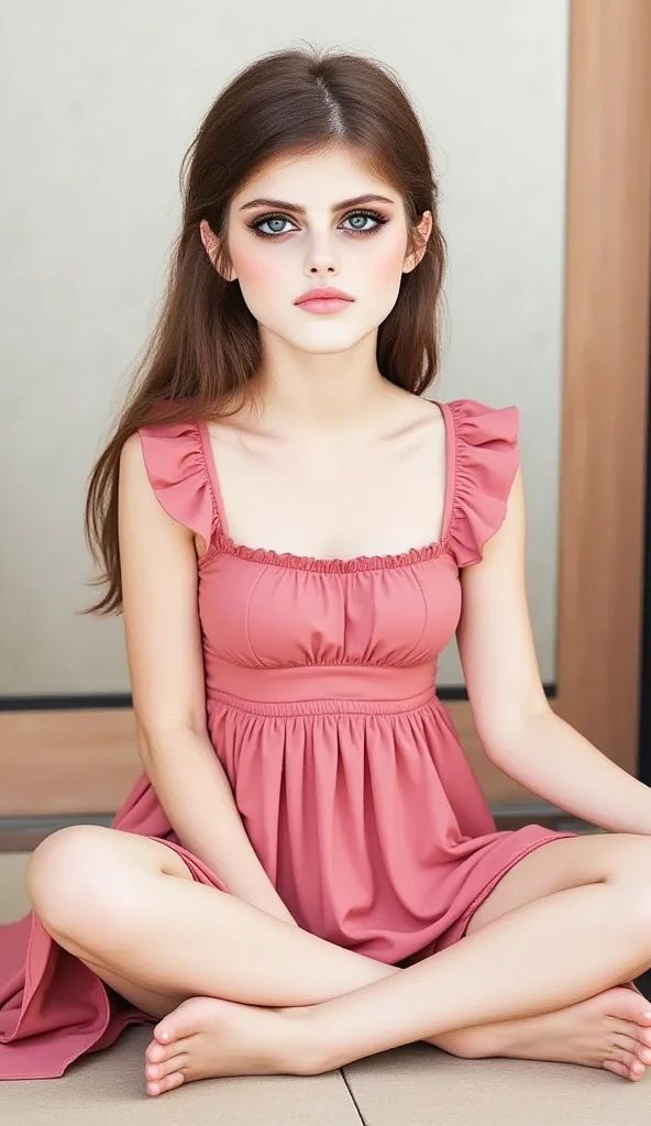 A young girls 18 years old a beautiful pink color dress realistic emage