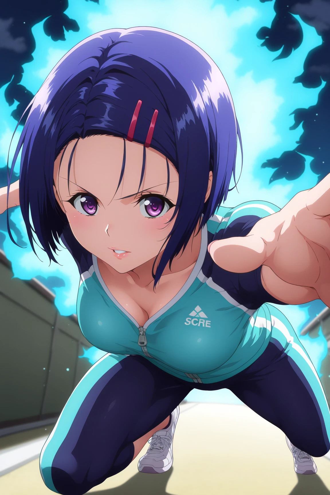 Soifon,Black Hair,Blue Eyes、Big Breasts、
break,Pink swimsuit with detailed design、
break looking at viewer, whole body,
Dark gymnasium warehouse、Model standing、
break (masterpiece:1.2), highest quality, High resolution, unity 8k wallpaper, (shape:0.8), (Beautiful and beautiful eyes:1.6), Highly detailed face, Perfect lighting, Highly detailed CG, (Perfect hands, Perfect Anatomy)、、Sweaty、whole bodyポートレート、Soifon looks embarrassed、A fawning, subservient smile:1.2、blush:1.3、Sweaty:1.3、whole body像、Sweaty outfit、Hollow Eyes、A smile that appeals to men:1.3、whole body像