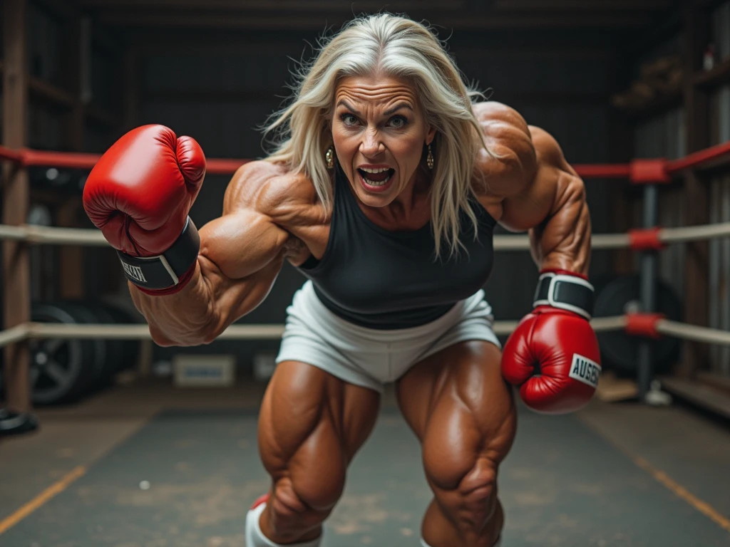 ((((Weiblicher Bodybuilder)))), sweet girl, 20 year old western girl, smile, (kurzes blondes Haar), wearing a bikini , ((very muscular body, Sie kommen)), more oiled, Shiny body, With a naked torso, huge muscular body, big Bizeps, big shoulders, Muskelbeine,Abs, Barefoot, The muscular body glitters in the light, Full body image, Kraftdemonstration, dominanter Wrestling Kampf, Angespanntes Ringen im Ring mit unterlegenen Gegner. dynamische Pose. sweet girl packt unterlegen Gegner und hält ihn fest im Griff. Extrem hartes Wrestling Freestyle-Wrestling im Ring liegend, Extrem brutales, Sexy, Wrestling suplex, realistisch, Sexy and muscular, Full body posture. Best quality, Sehr detaillierte Computerillustration. dynamische Pose,suplex move