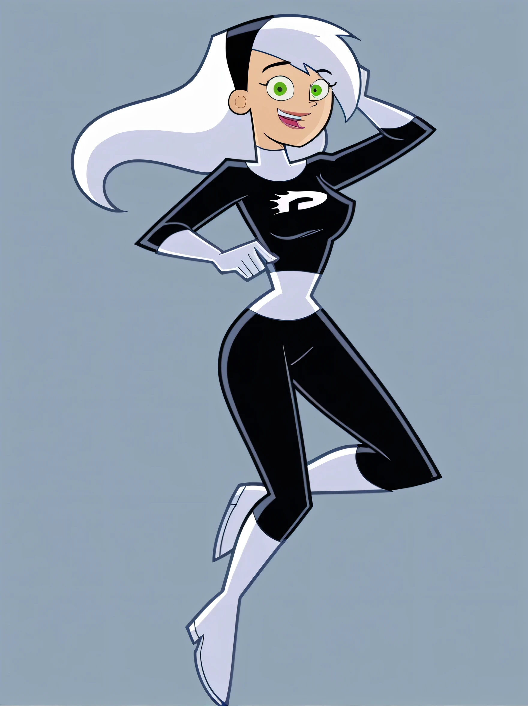 score_9, score_8_up, score_7_up, score_6_up, score_5_up,
danny_phantom, 1girl, white_hair, green_eyes, large_breasts,
danny_phantom, 1girl, solo, green_eyes, white_hair, hairband, long_hair, bodysuit,gloves, smile, black_background, open_mouth, boots, simple_background, thigh_boots, full_body, multicolored_hair, white_gloves, two-tone_hair, black_bodysuit, black_hairband, breasts, :d, looking_at_viewer, white_footwear, laying, captured_by_black_sticky_blobs