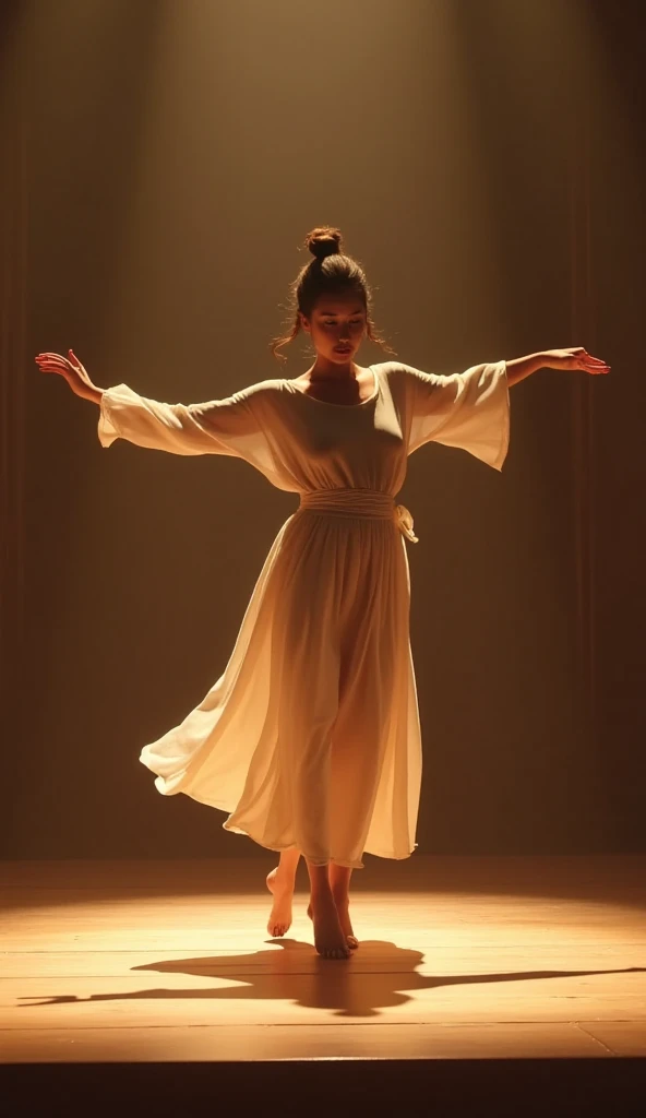 A middle -aged Asian woman, her body, dancing, opening her chest, looking straight, smiling, shoulder -length hair, glasses on her head, (the best quality, 4k, 8k,), super detailed, (reality Te, optical, photos, photos), sharp focus, vivid, professional colors