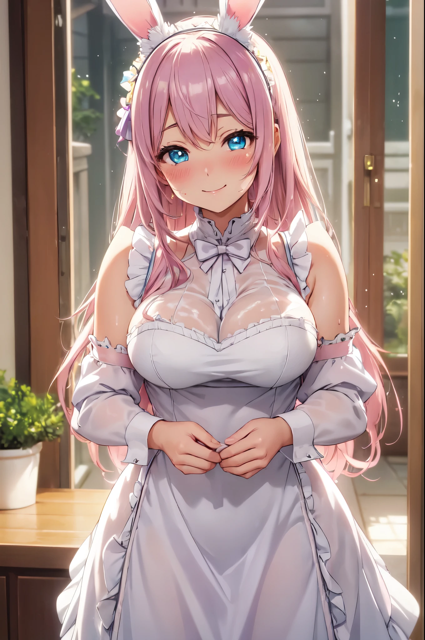 lacusclyne, lacusclyne, (Purple eyes:1.1), Hair Ornament, Long hair, wave hair ornament, Pink hair, Smile, Open mouth,
((bunnygirl))、((pantyhose))
BREAK looking at viewer, (Cowboy Shot:1.5),
BREAK (masutepiece:1.2), Best Quality, High resolution, Unity 8k壁纸, (Illustration:0.8), (Beautiful detailed eyes:1.6), extra detailed face, Perfect Lighting, extremely details CG, (Perfect hands, Perfect Anatomy),