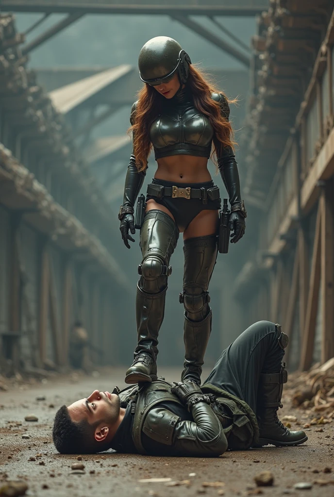 fighting in the rubble muck and debris attacked by tentacles, teen wonder woman, Tentacles around her oiled sweating body, many tentacles, Fine details，Tentacled，Tied with tentacles，giant black tentacles，drooling，Crying，Detailed body，Full limbs，back view