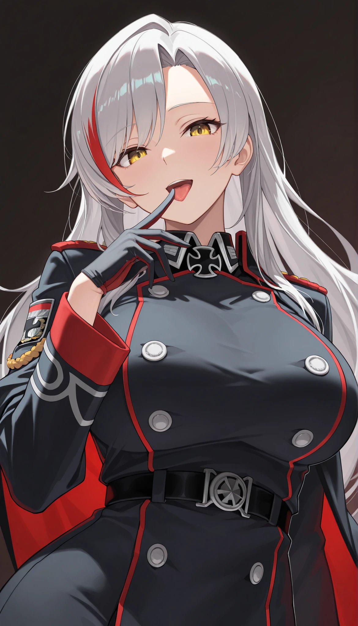 a female German, government official, (large breasts:1.3), (swastika armband:1.3), black skirt, (black suit:1.3), large room, (portrait:1.4), _party_pin,  (in a large Hall)