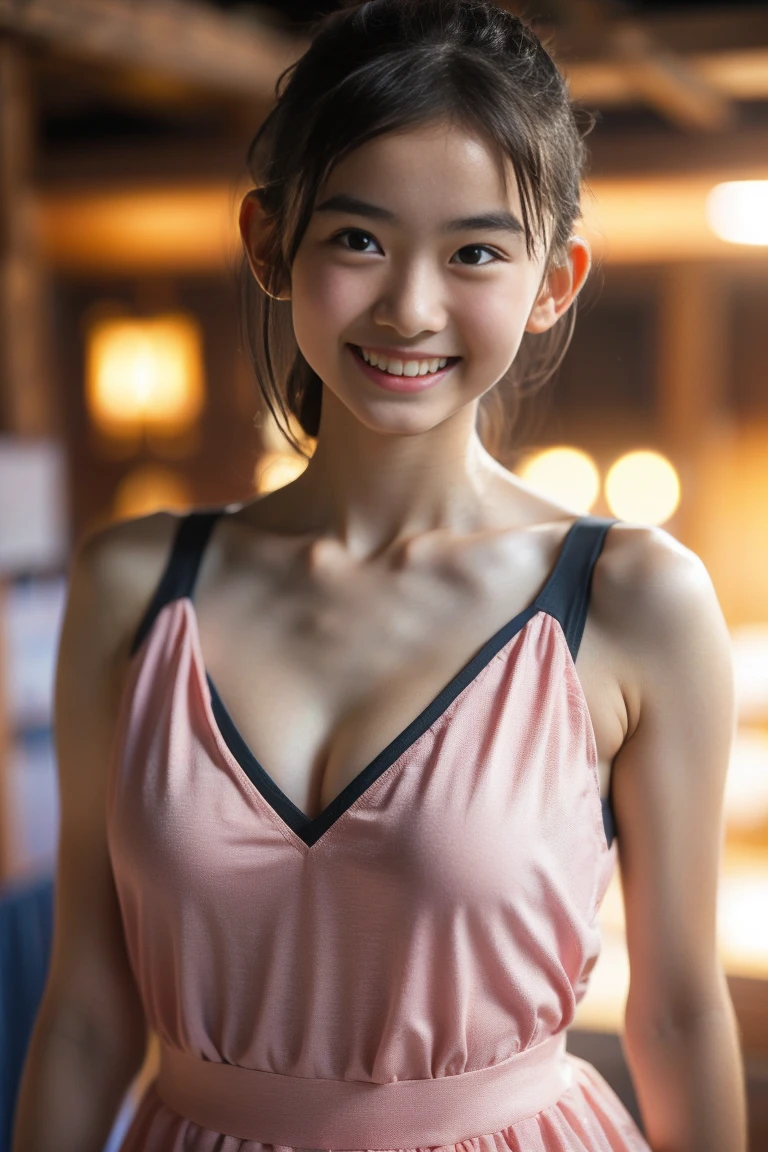 <(photorealistic:1.4), (extremely intricate:1.2)>, <(exquisitely detailed skin), cinematic light, ultra high res, 8k uhd, intricate details, Movie Light, Oil Painting Texture, film grain, dreamlike, perfect anatomy, best shadow, delicate, RAW>,
1girl, solo, look at viewer, (((smile:1.3, laugh:1.0))),(Kpop idol), (aegyo sal:1), professional lighting, photon mapping, radiosity, physically-based rendering, pureerosface_v1, pink T-shirt, {{floating hair}}, outdoors, detailed background, ((pink top, peach top)), long jeans, ((ponytail,exquisite hair tie,Delicate head ribbon)), upper body, bangs, hair accessories, city, night, high ponytail, armpits, thin, perfect skin,
