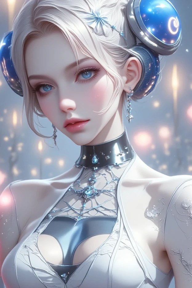 Girl、Ultra delicate、Beautiful woman、high quality、High-grade fabrics、Big eyes、In the light,Big eyes、Slender body、Luxury dress、Gold and silver accessories、Small breasts