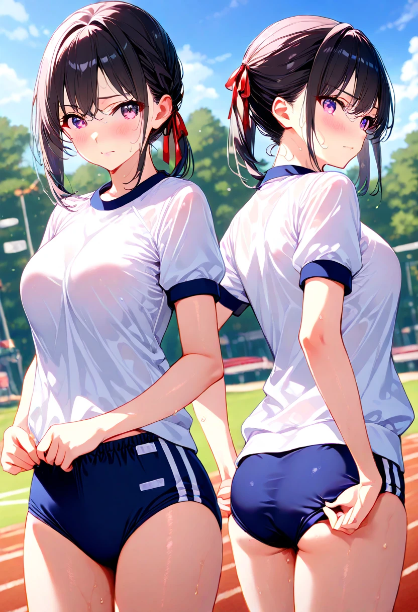Highest quality, masterpiece,smile、(Anime illustration style:1.2),Hayate Yagami,classroom、low twintale、a little lighter brown hair、Closed Mouth、short sleeve cycling jersey、cycling half pants、Cowboy Shot、(Genuine、Realistic、Realistic:1.10)、High resolution、超High resolution、Ultra-fine painting、Sharp focus、Physically Based Rendering、Cowboy Shot,(Moe:1.10)、looking at viewer, leaning to the side, standing, eating iced-cream, (white background)